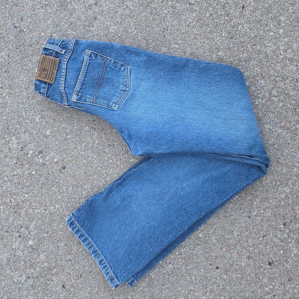 Vintage Polo Ralph Lauren Denim Flare Leg Jeans Leather Patch